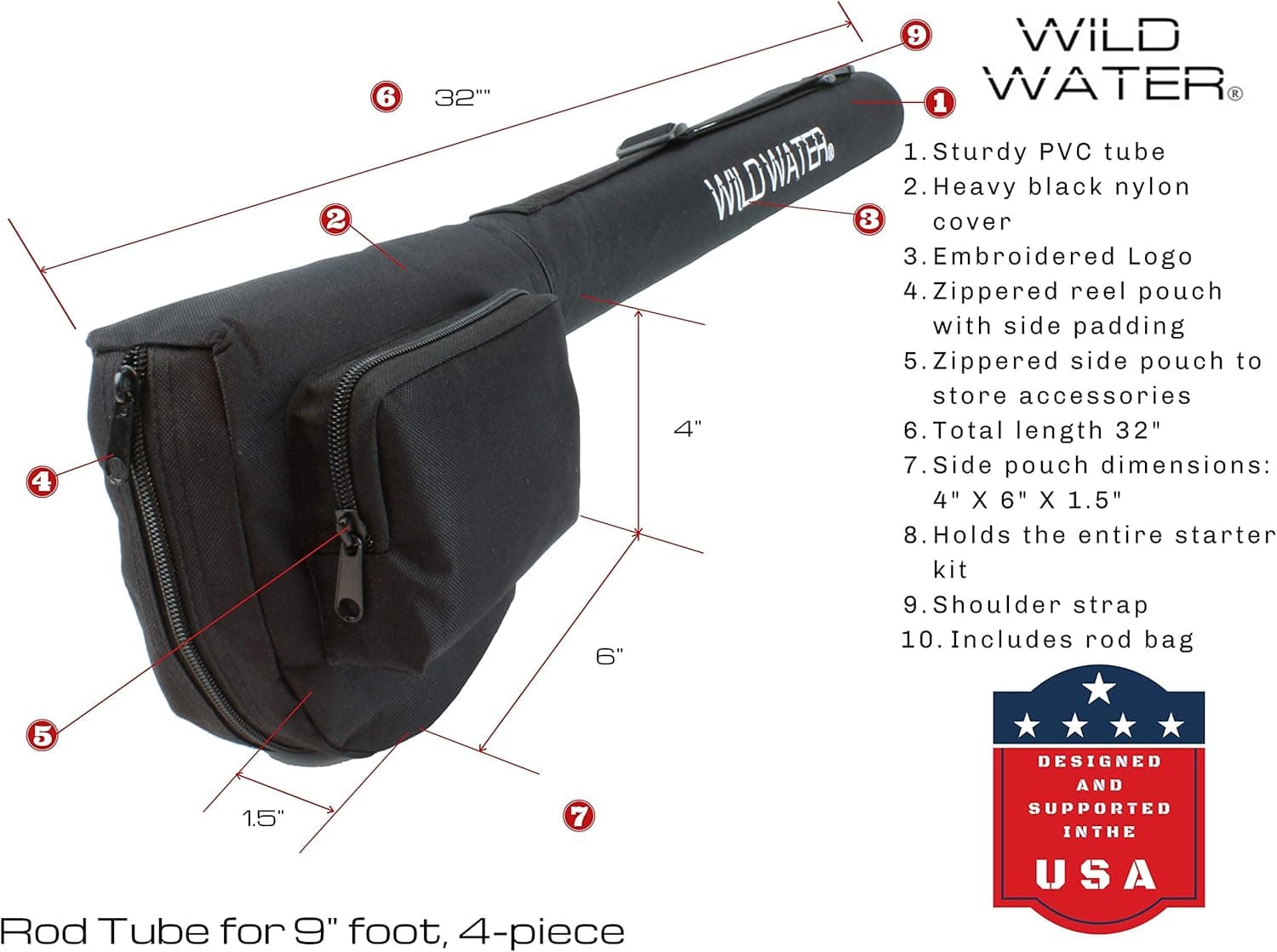 Wild Water Standard Fly Fishing Combo Starter Kit, 5 or 6 Weight 9 Foot Fly Rod, 4-Piece Graphite Rod