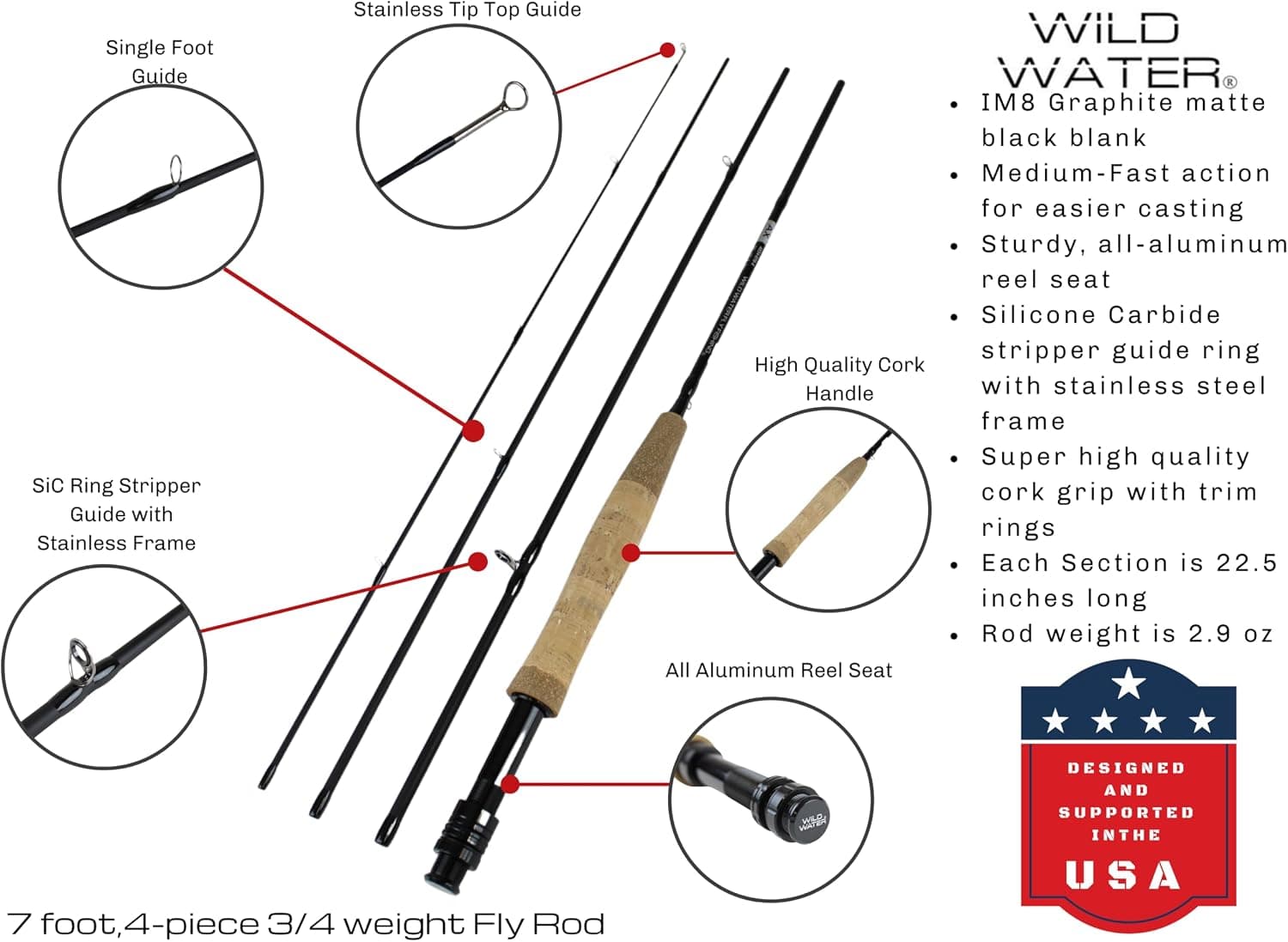 Wild Water Standard Fly Fishing Combo Starter Kit, 3 or 4 Weight 7 Foot Fly Rod, 4-Piece Graphite Rod