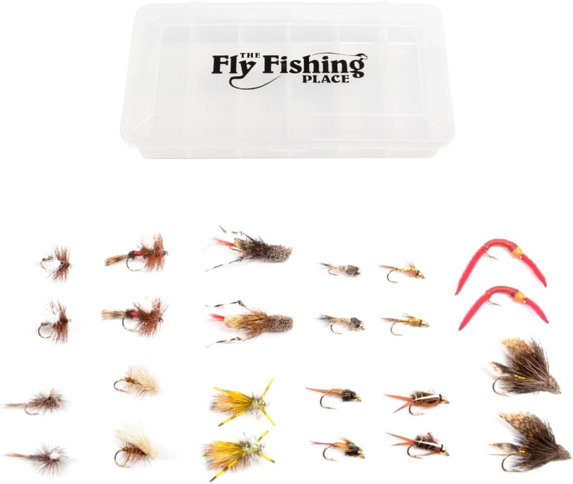 The Fly Fishing Place Trout Flies Assortment - Collection of 24 Best Flies for Trout with Fly Box