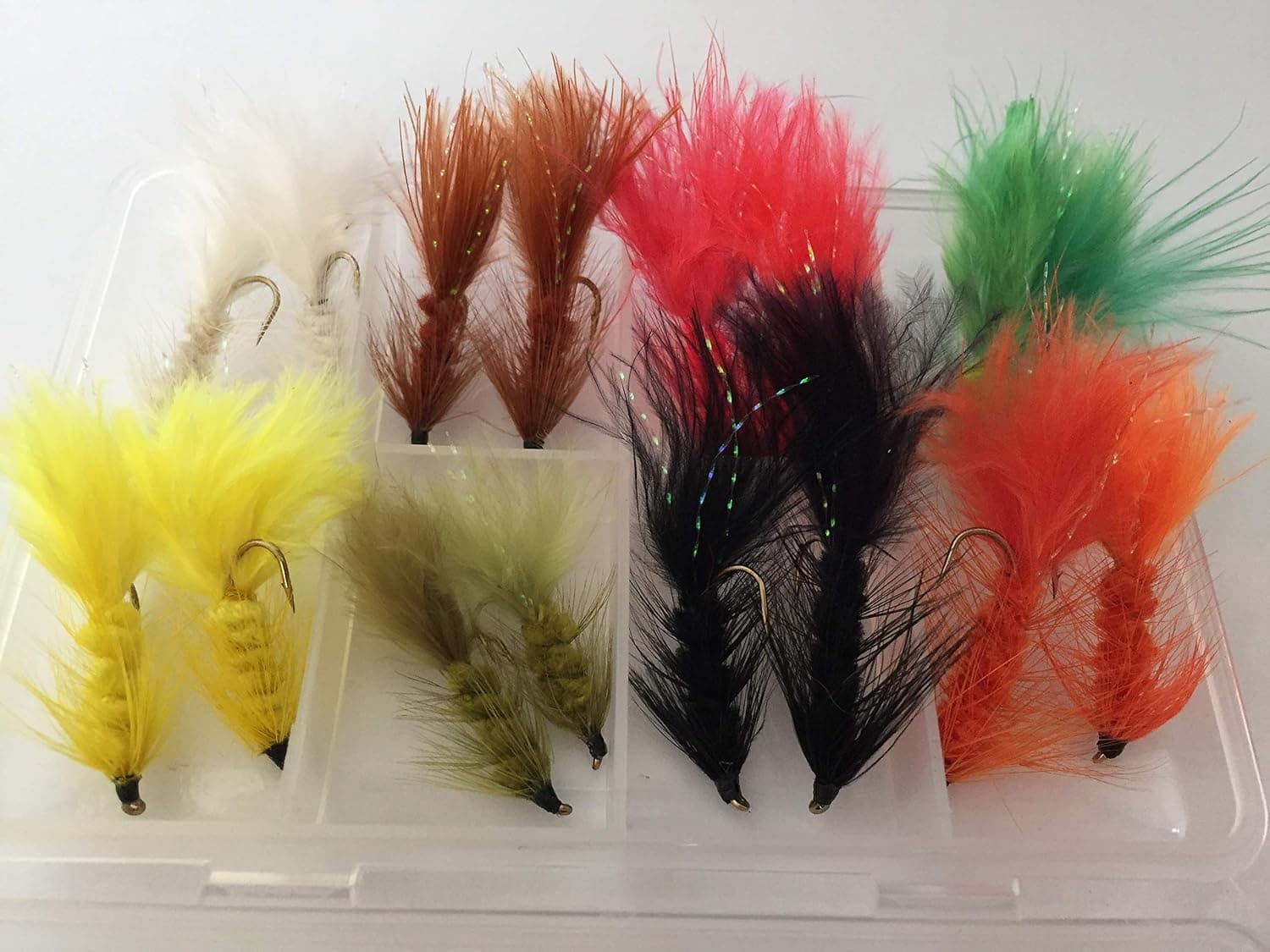 BestCity Fly Fishing Woolly Bugger Set of 16 with Clip Shut Fly Box