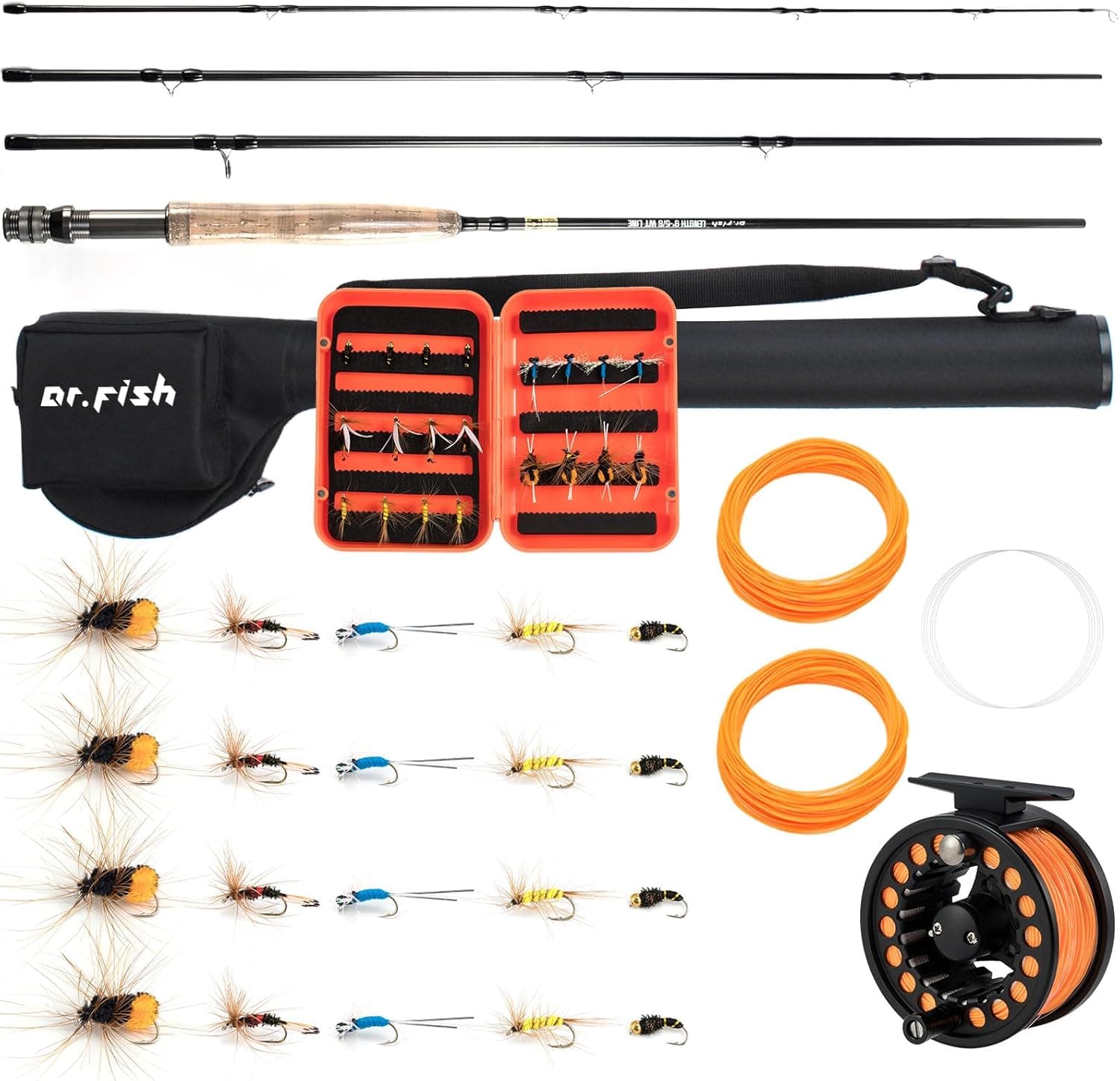 Dr.Fish Fly Fishing Rod and Reel Combo Starter Kit 9ft 5/6wt 19-in-1 Prespooled Complete Outfit