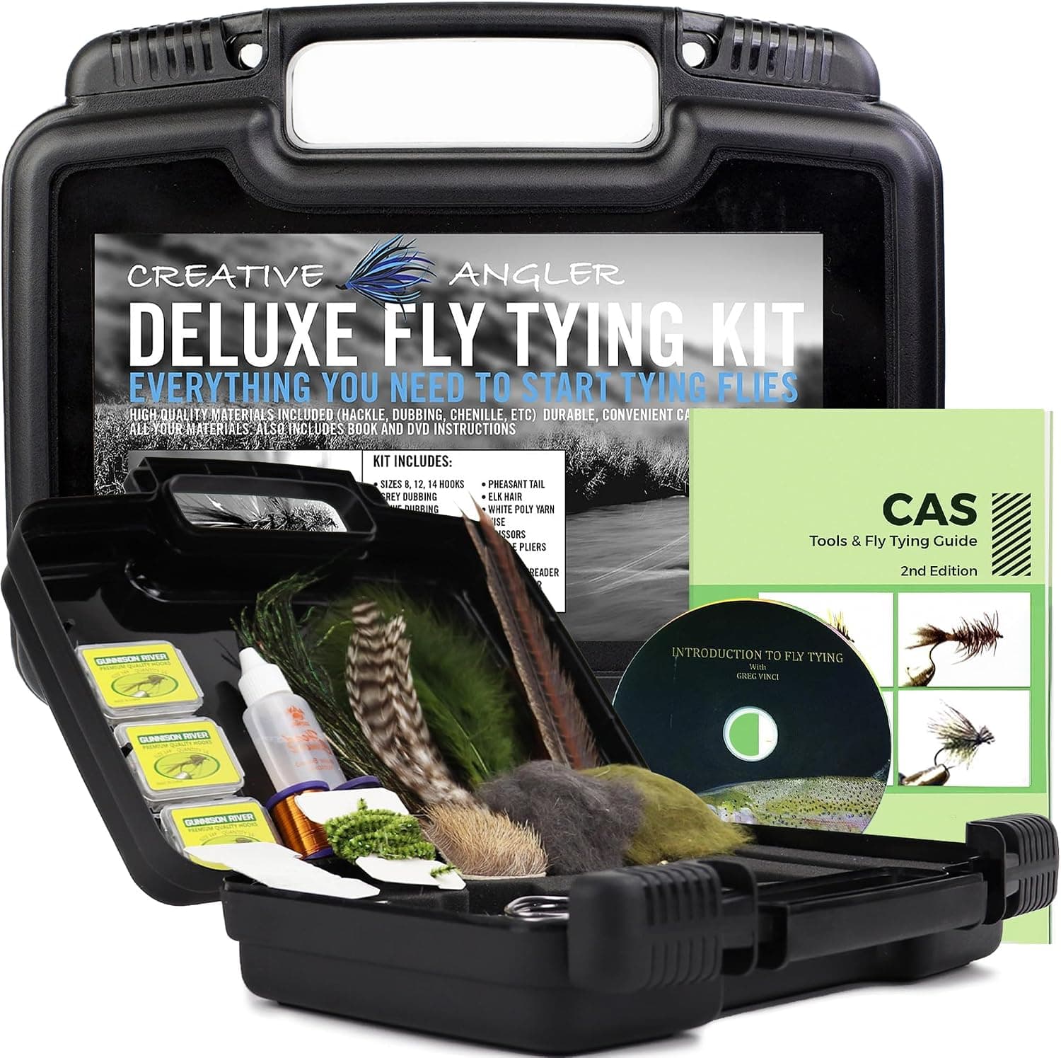Creative Angler Deluxe Fly Tying Kit - Complete Tools Kit with Feathers, Vice, Bobbin, Rotary Tool