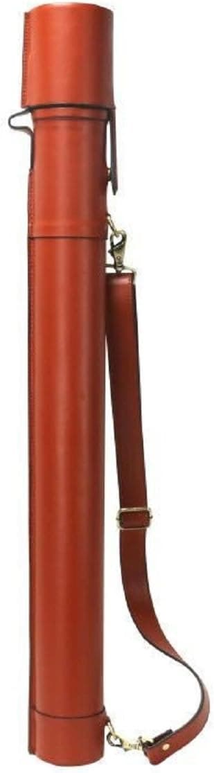 QI Leather Fly Fishing Rod Tube Travel Case with Leather Shoulder Strap
