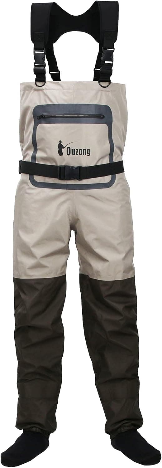 Ouzong Men's Waterproof Stockingfoot Fishing Chest Waders 3-Ply Breathable