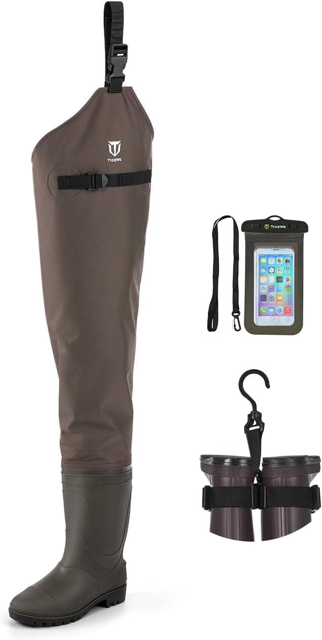 TIDEWE Fishing Hip Waders, Lightweight Hip Boots for Men Women, Waterproof 420D 2-Ply Nylon/PVC