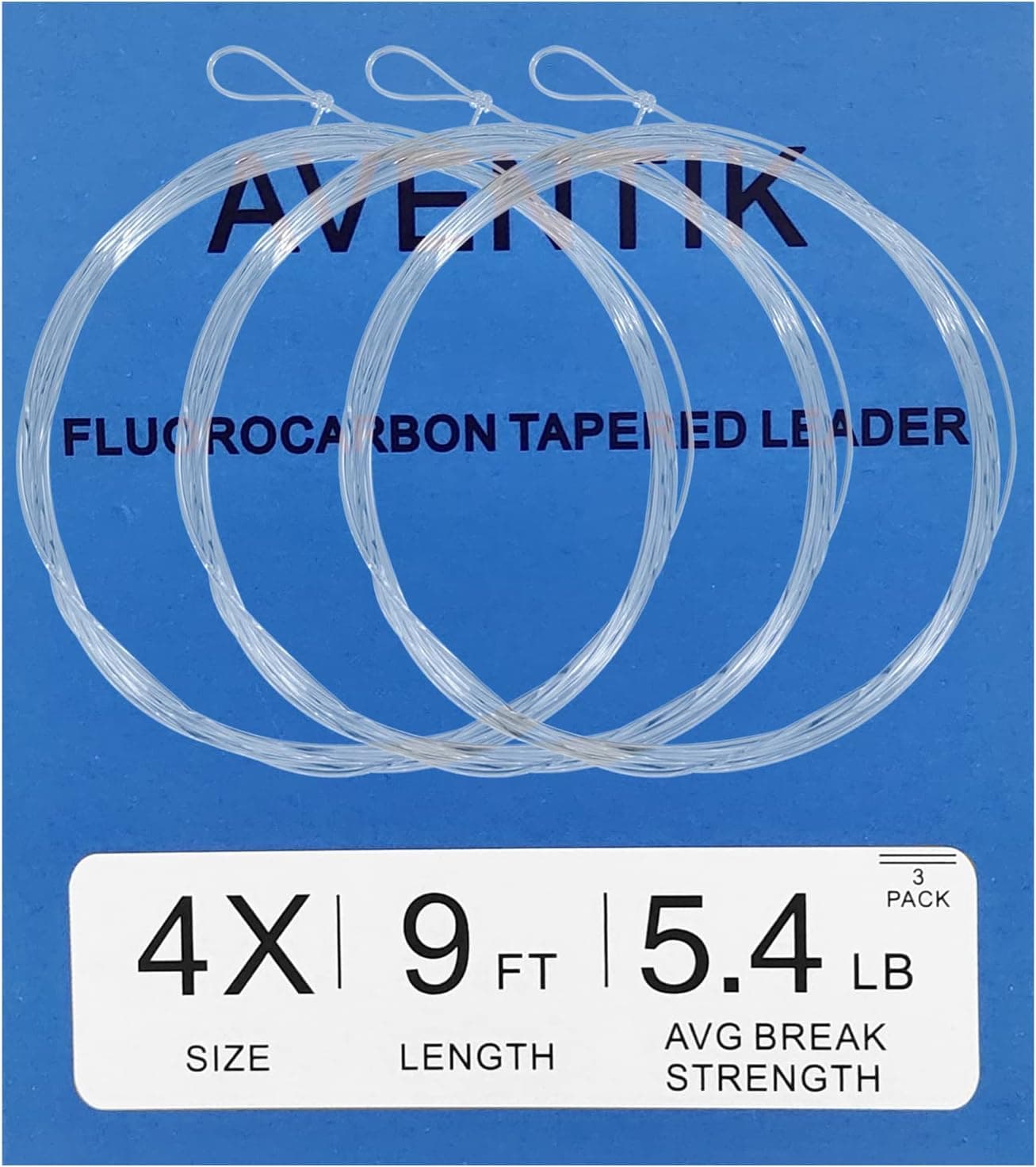 Aventik Fly Fishing Tapered Leader Premium Fluorocarbon Pro Tied Loop 9ft 5X 3 Pack