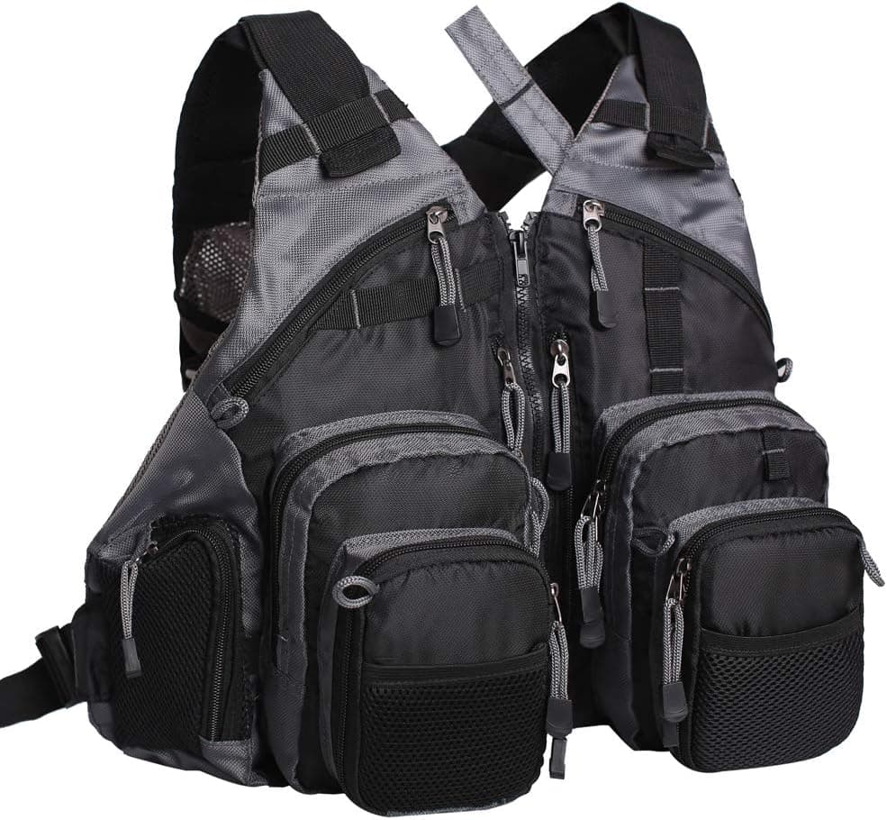 Waxaya Lightweight Fly Fishing Vest with Multi Pockets Adjustable Size Mesh, Black