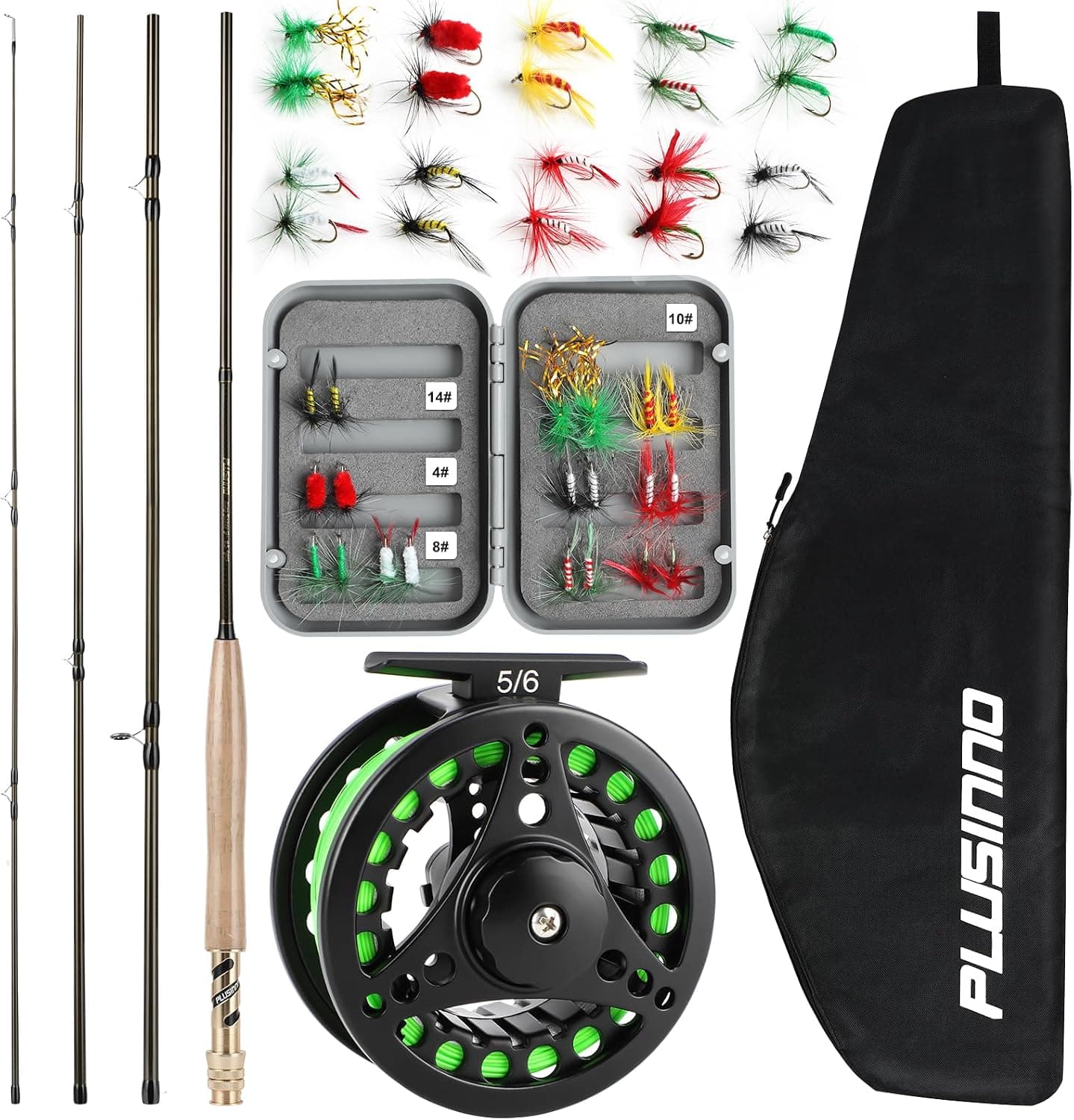 PLUSINNO Fly Fishing Rod and Reel Combo - 4 Piece Lightweight Ultra-Portable Graphite Fly Rod 5/6 9ft