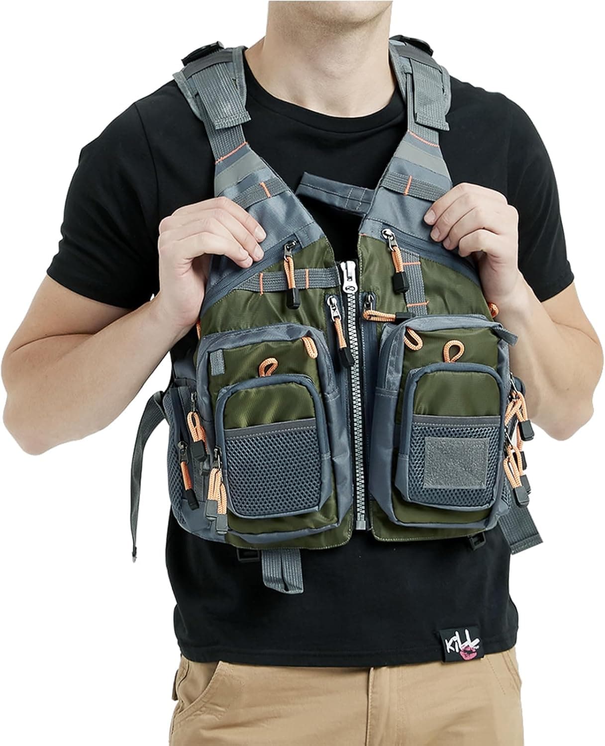 Obcursco Fly Fishing Vest Pack Adjustable for Men and Women with Breathable Mesh, Army Green