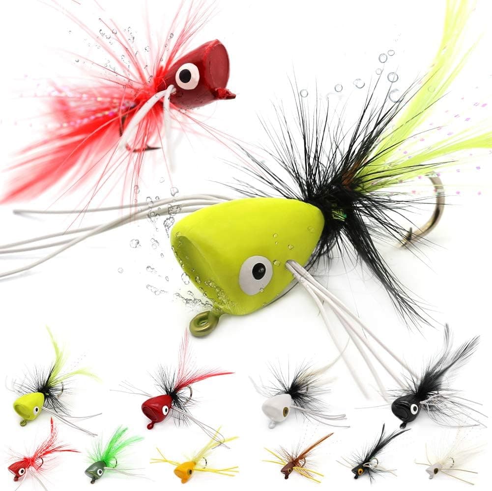 XFISHMAN Popper Flies for Fly Fishing - 3 Sizes Popper Flies Kit 24 pk with Fly Box
