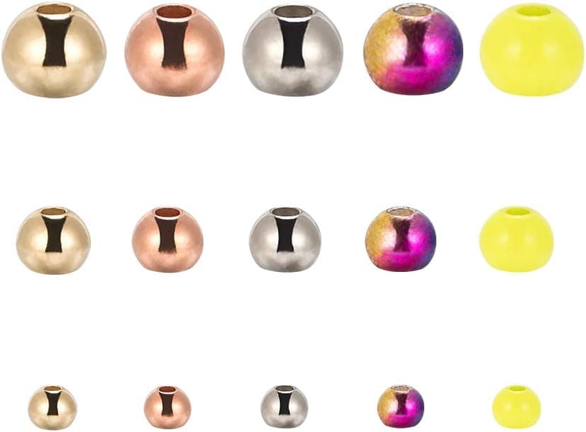 Dr.Fish 150pcs Fly Tying Tungsten Beads Assortment - Mixed Size Mixed Colors Round Beads