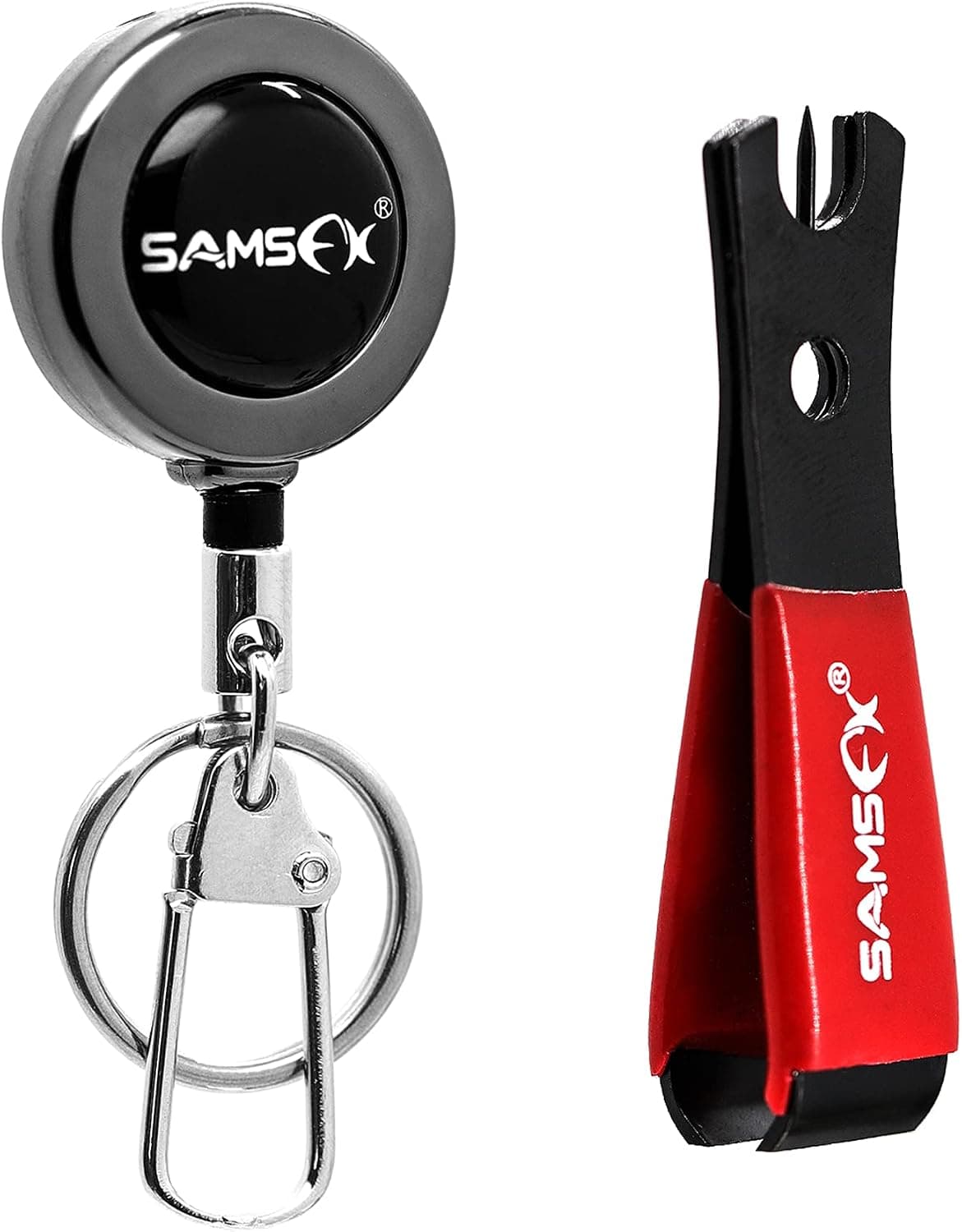 SAMSFX Fly Fishing Nippers, Tippet Cutter, Leader or Line Clipper with Hook Eye Cleaner and Zinger Retractors Combo