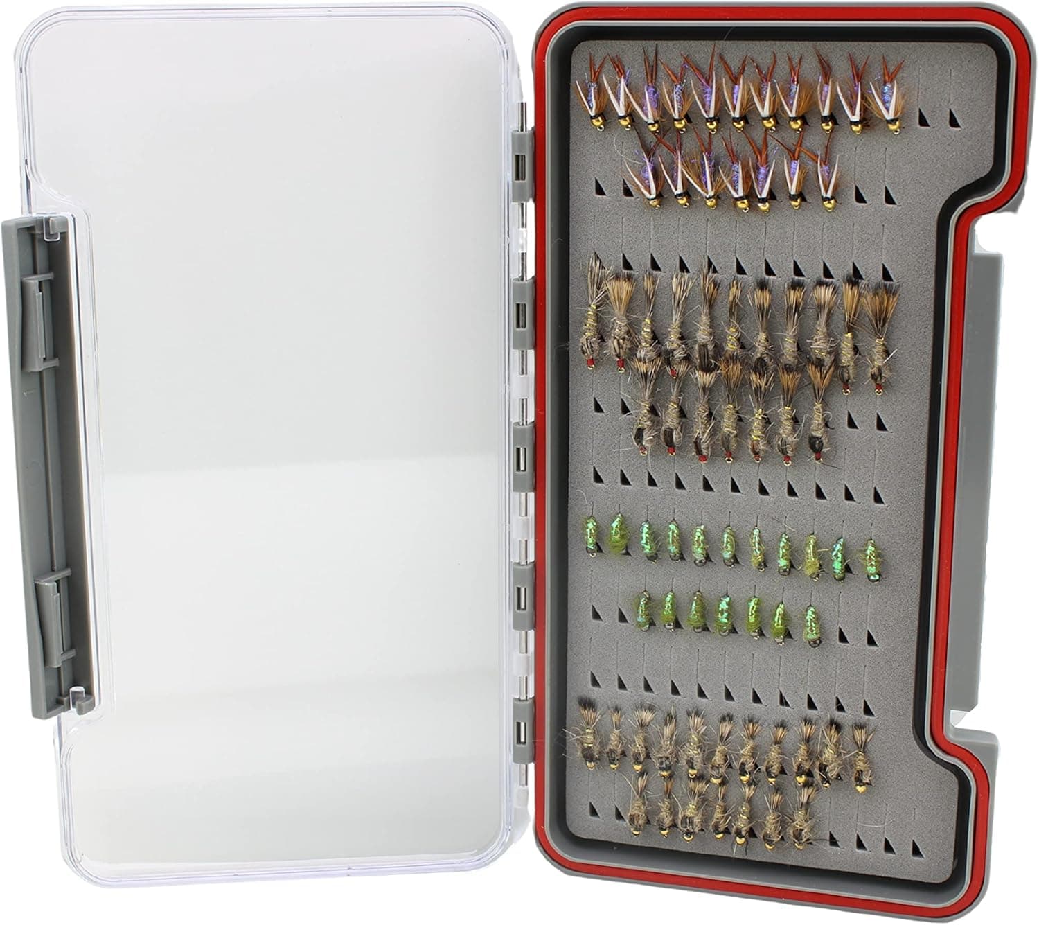 Wild Water Fly Fishing Nymph Assortment, 72 Flies with Large Thin Fly Box