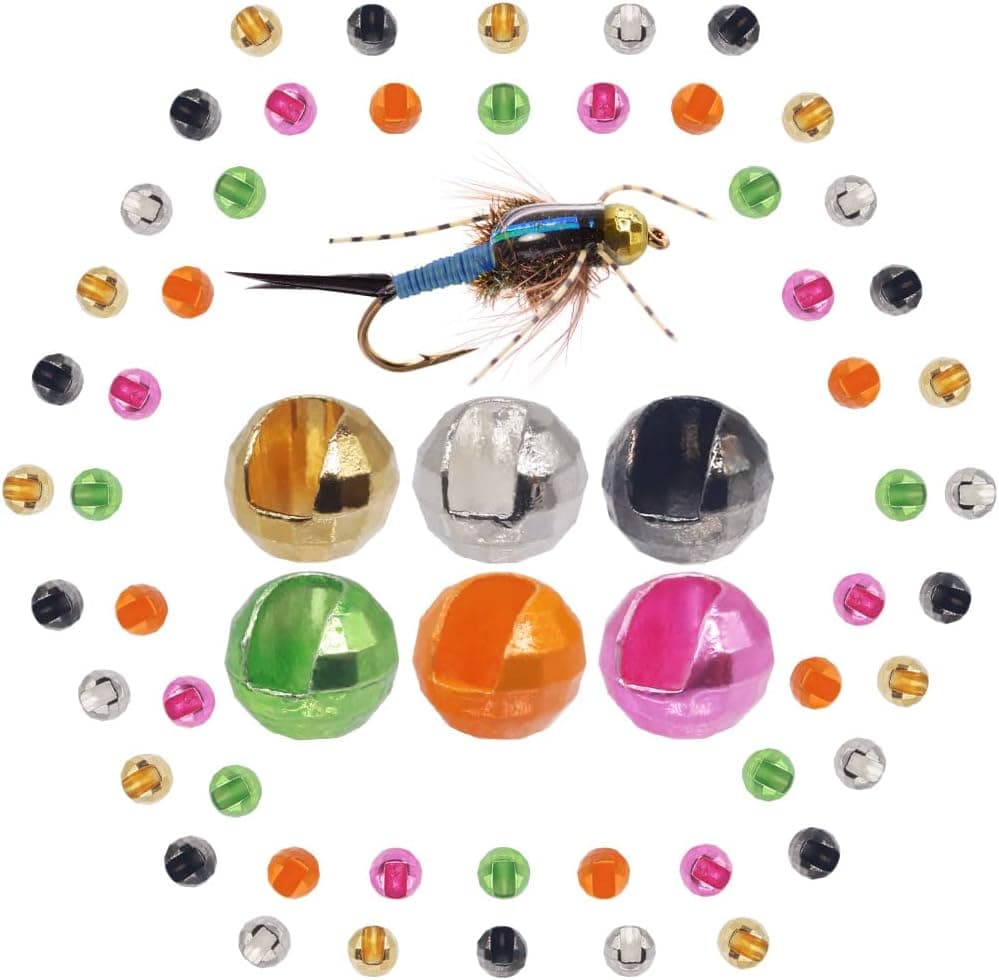 XFISHMAN Tungsten Slot Beads Fly Tying Bead Heads Assortment - Diamond Faceted Slotted Beads 60 Pack