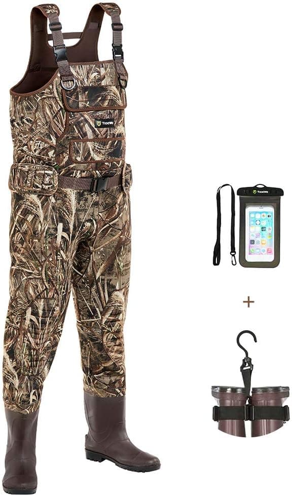 TIDEWE Chest Waders with Boot Hanger - Camo Waterproof Neoprene Bootfoot Fishing Waders with Removable Shell Holder Belt