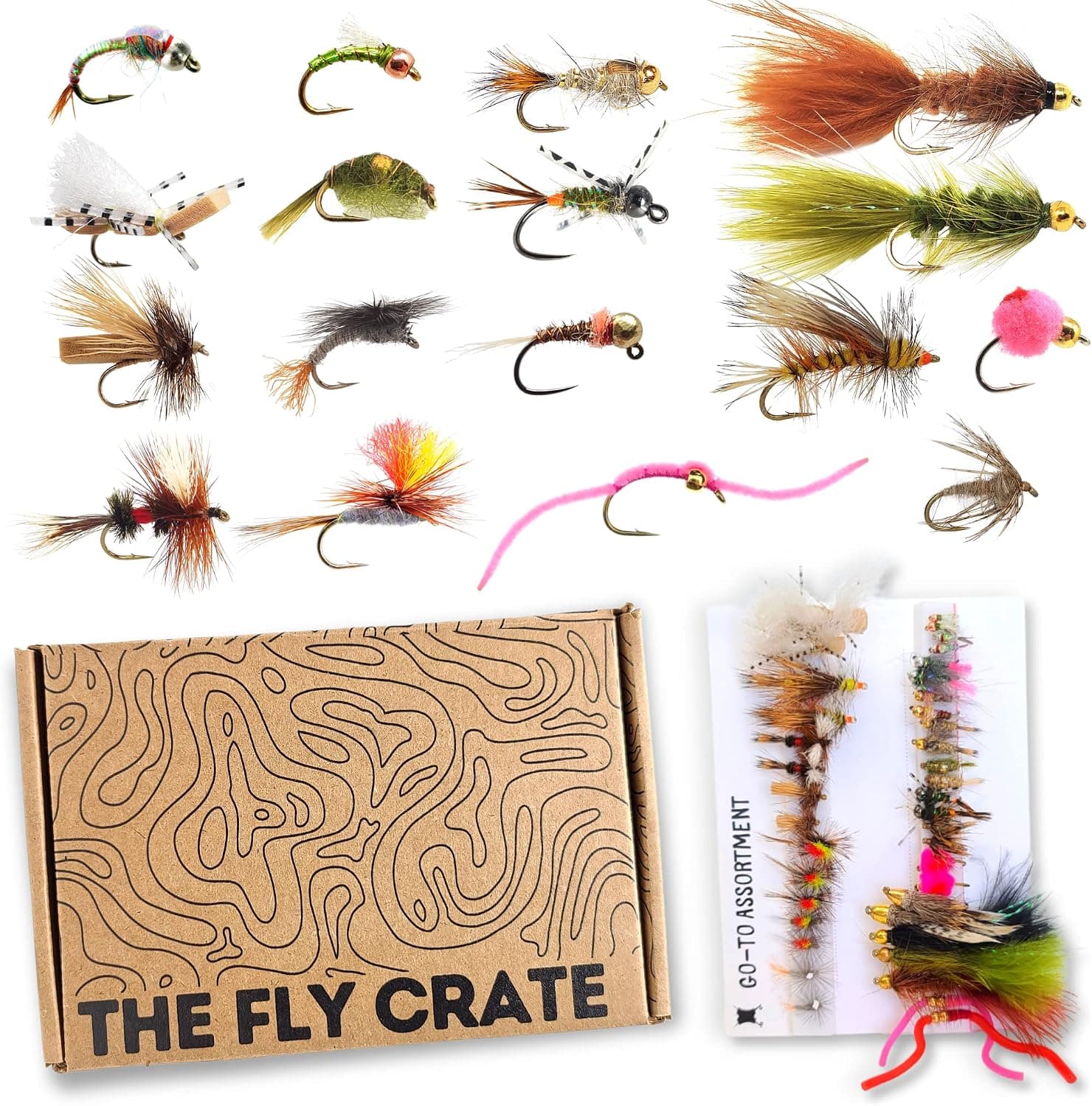 The Fly Crate Fly Fishing Kit - 40 Flies Assortment for Trout - Dry, Nymph, Wet, Streamers, Wooly Bugger