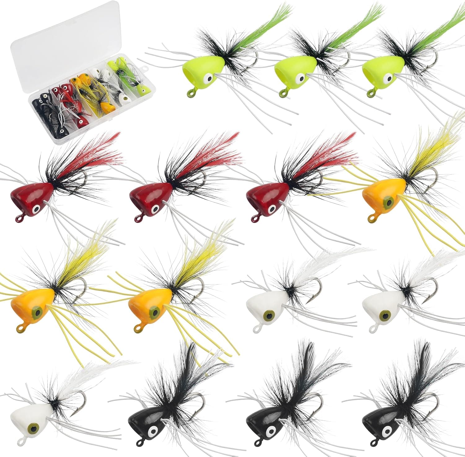 Fly Fishing Poppers Topwater Lures Assortment Kit for Bass Panfish Trout Bluegill (Mix Colors 15pcs)