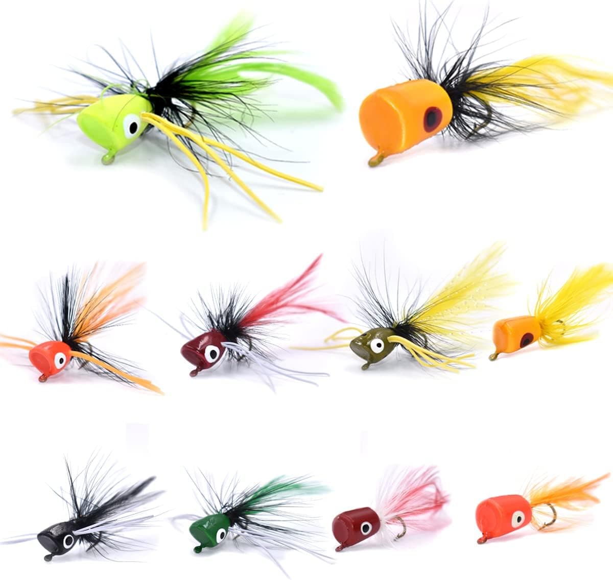 Fishing Flies Assortment Foam Popper Flies - Topwater Flies for Bass and Panfish (10PCS in Box)