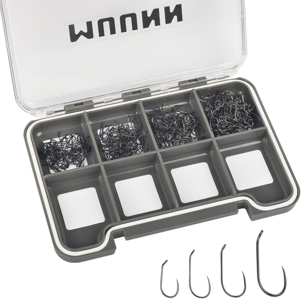 MUUNN 400Pcs Fly Tying Hooks Assortment - Barbless Dry Fly Fishing Hooks 12-18 with Box