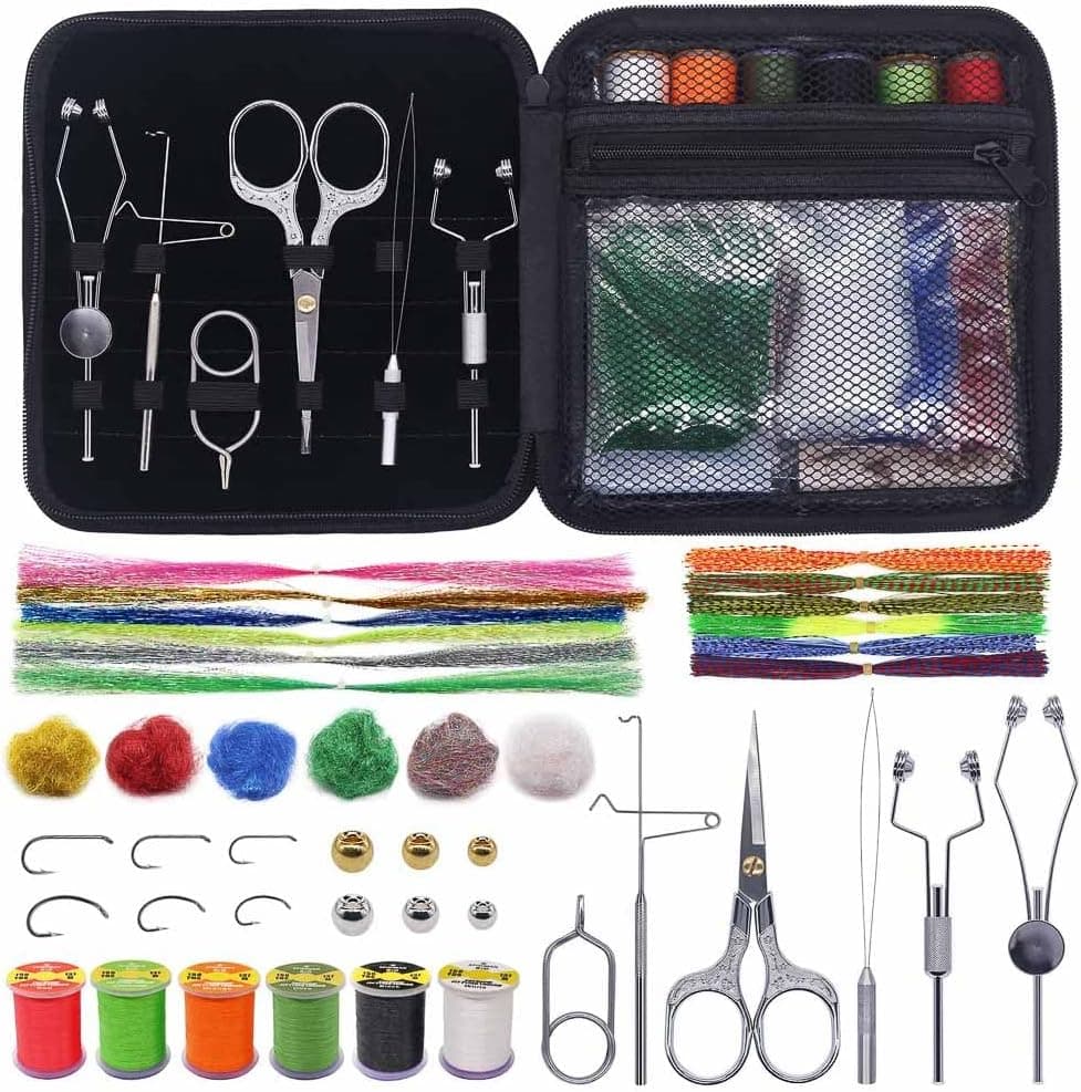 XFISHMAN Fly Tying Kit with Tools and Materials - Fly Tying Starter Kit for Fly Fishing Lure Building