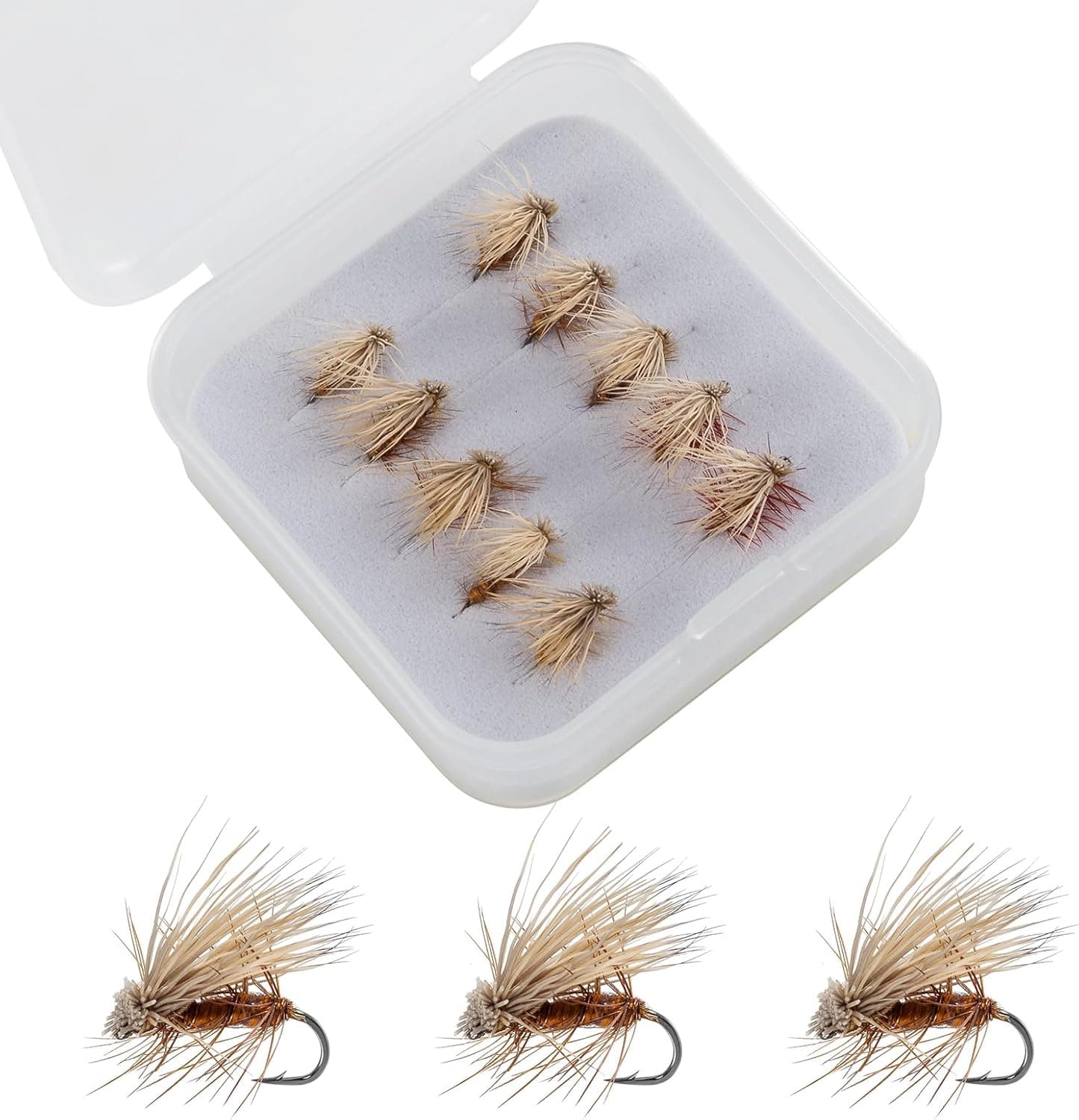 Alwonder Elk Hair Caddis Fly Kit, 10-Pack Caddisflies Dry Trout Flies with Storage Box, Size 16