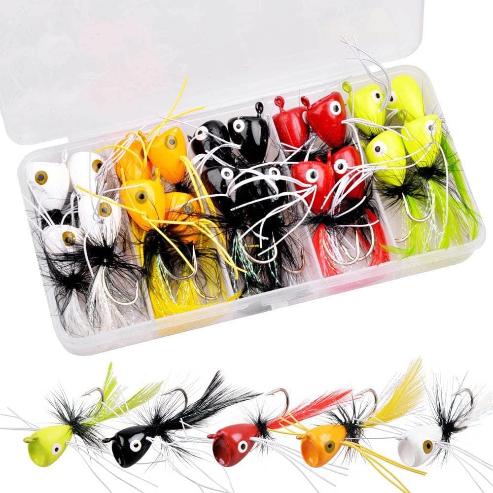 Fly Fishing Popper Flies Lures Kit, 20pcs Dry Wet Flies Assortment for Bass Trout Panfish Bluegill