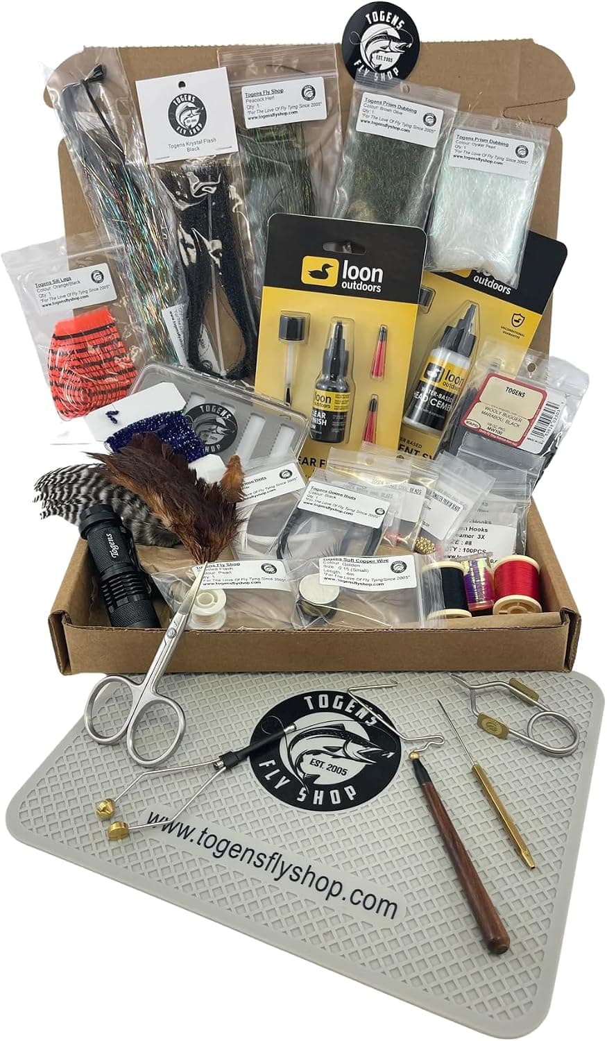 Togens Fly Shop Beginner Fly Tying Kit - Tie 5 Different Fly Patterns with Hooks, Beads, Tools