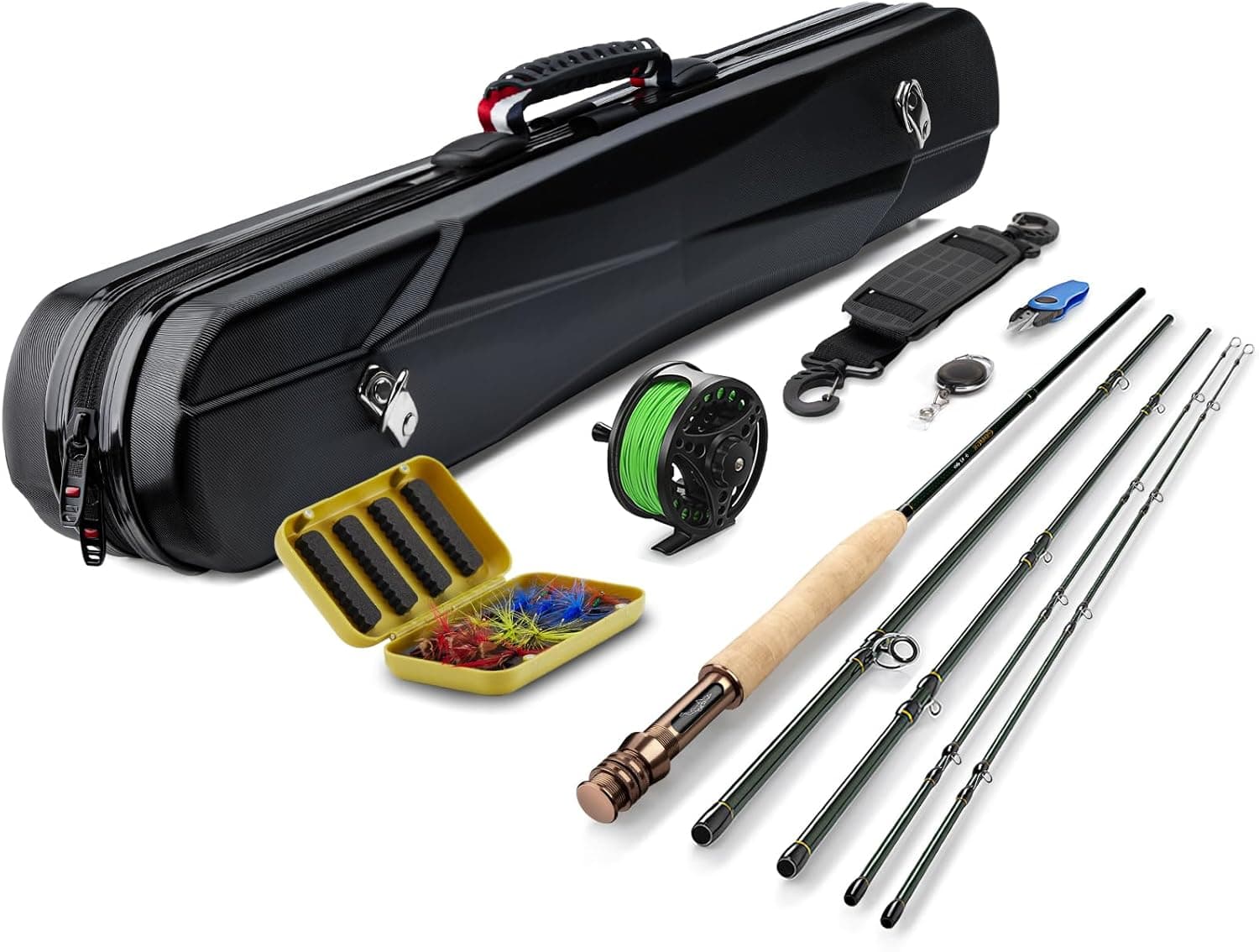 Gonex Fly Fishing Rod and Reel Combo Starter Kit, 8FT 4-Piece Carbon Fiber Rod with Aluminum Reel