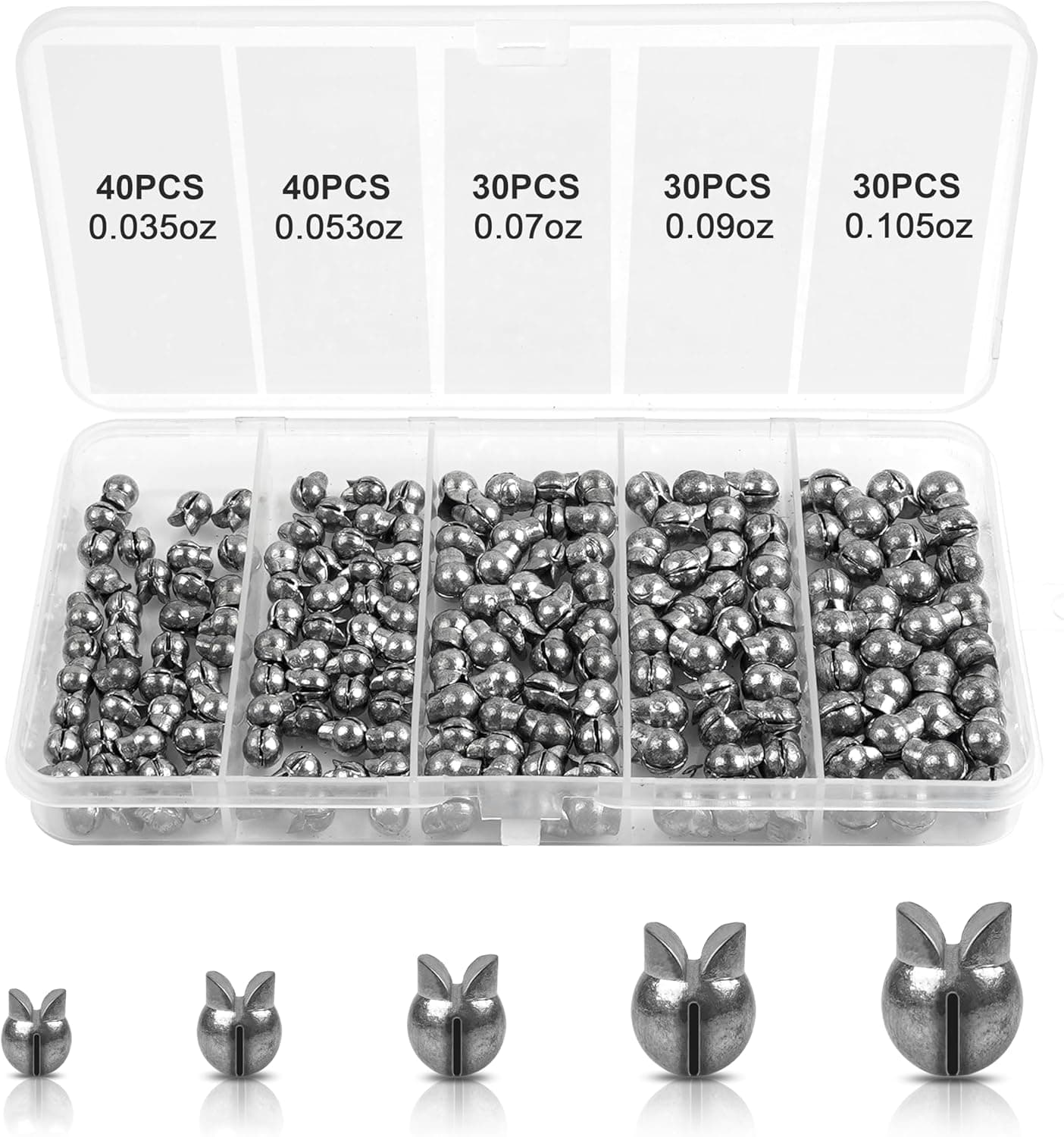 OROOTL 170pcs Split Shot Fishing Weights Sinkers, Removable Assortment 5 Sizes