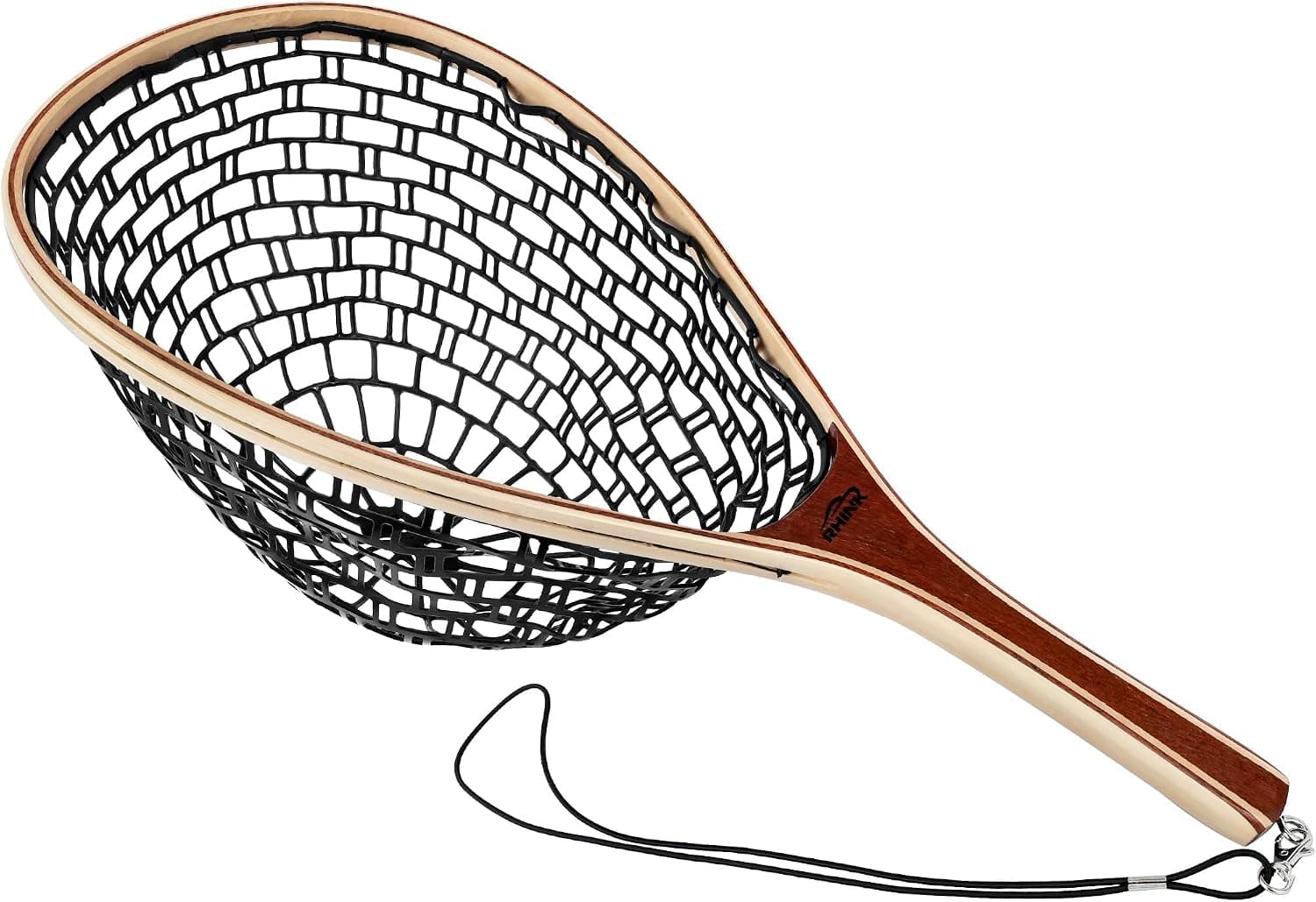 RHINR Landing Net for Fly Fishing, Trout Fishing Soft Rubber Catch and Release Fish Net with Wooden Handle