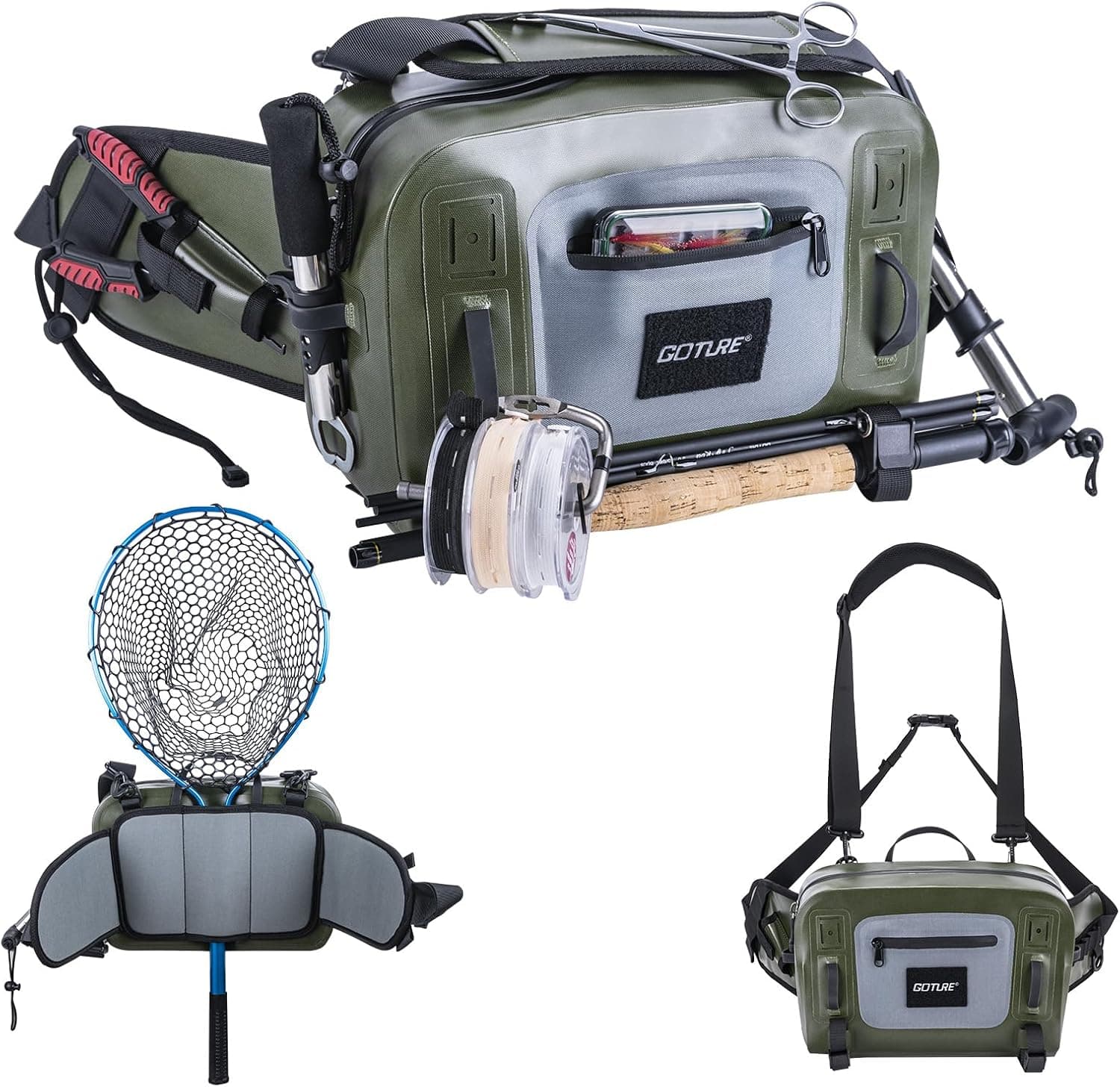 Goture Waterproof Fishing Waist Pack, IPX8 840D TPU with Rod Holder