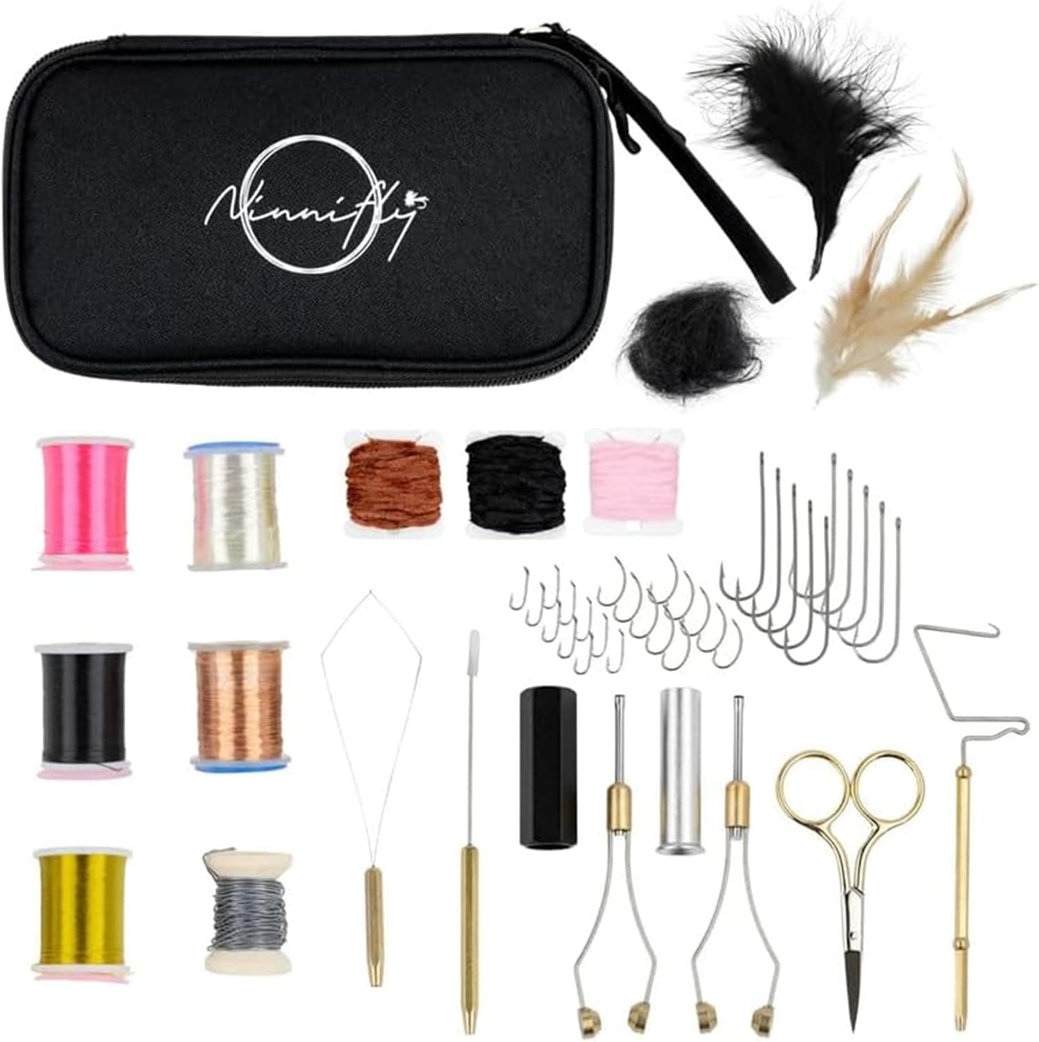 Ninnifly Fly Tying Kit for Beginners - Fly Tying Materials Kit with 100 Tool Pieces and Travel Case