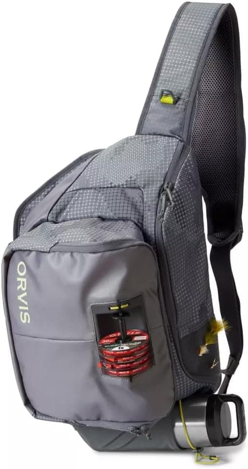 Orvis Guide Sling Fly Fishing Pack, 18L Recycled CORDURA with Tippet Docking Station, Steel Camo
