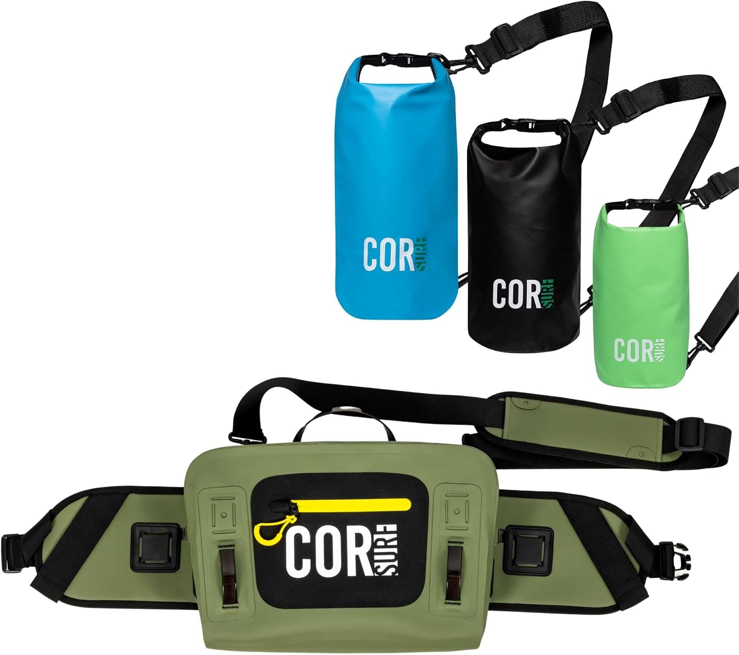 Waterproof Hip Pack, 8L Submersible Lumbar Fishing Waist Pack with Dry Bag 3-Pack Set