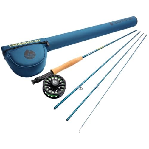 Redington Crosswater Fly Fishing Outfit - 4-Piece 9’ 5WT Fly Rod with Crosswater Reel, Rio Mainstream WF5F Fly Line & Zippered Travel Case - Complete Starter Kit