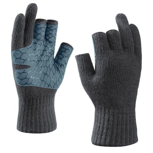 Riverruns Wool Fishing Gloves, 3-Cut Fingerless Winter Gloves Men Women - Warm Gloves for Cold Weather, Ice Fishing, Photography, Hunting & Hiking(Charcoal Grey, S/M)