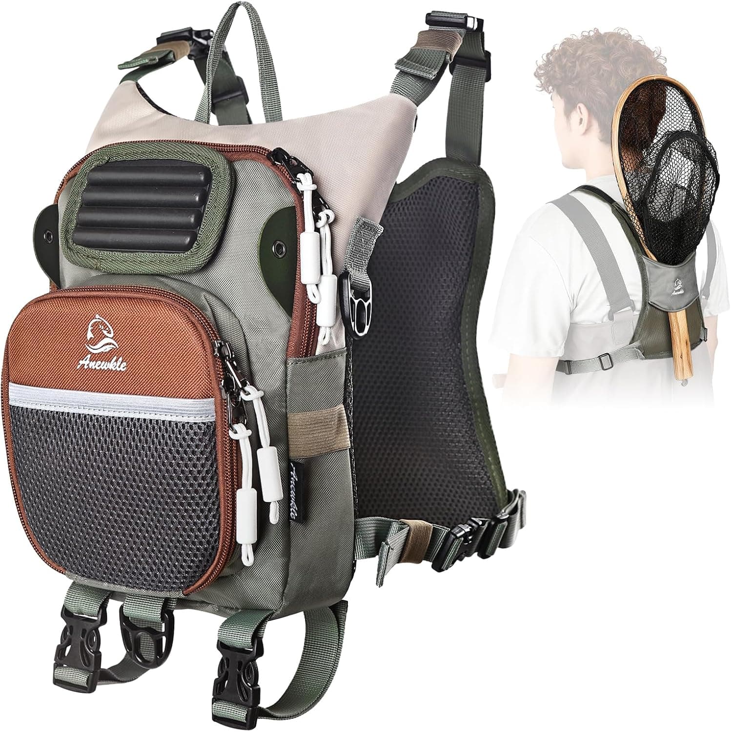 Anewkle Fly Fishing Chest Pack, Waterproof Tackle Chest Bag with Multiple Compartments