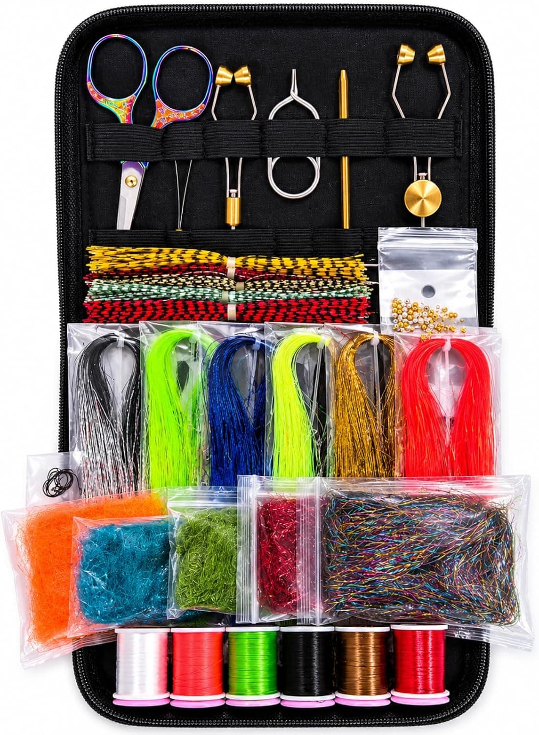 BRAIRIA Fly Tying Kit - Complete Starter Set with Tools and Materials, Includes Bobbin, Hooks, Beads, Scissors, Whip Finisher
