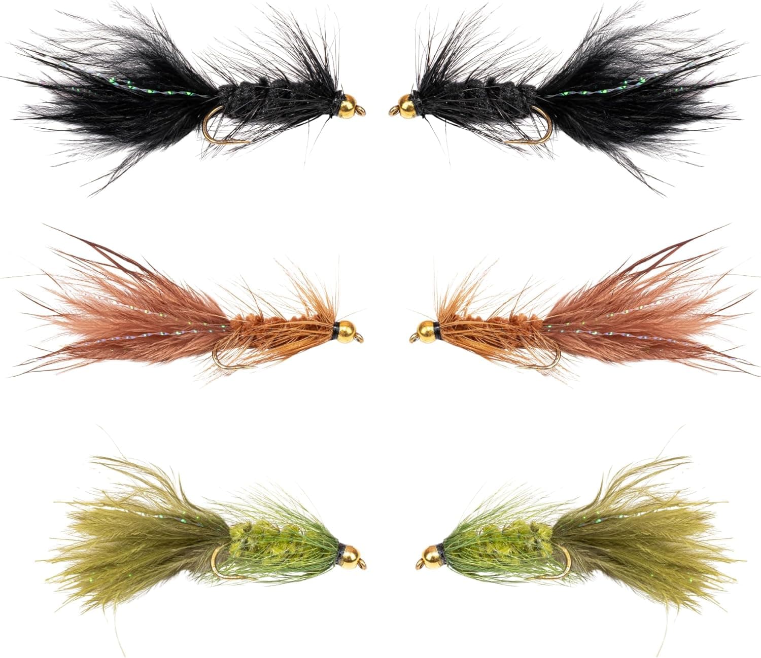 Floating Feather Supply Woolly Bugger Fly Fishing Kit - Beadhead Streamer Flies in Black Olive Brown