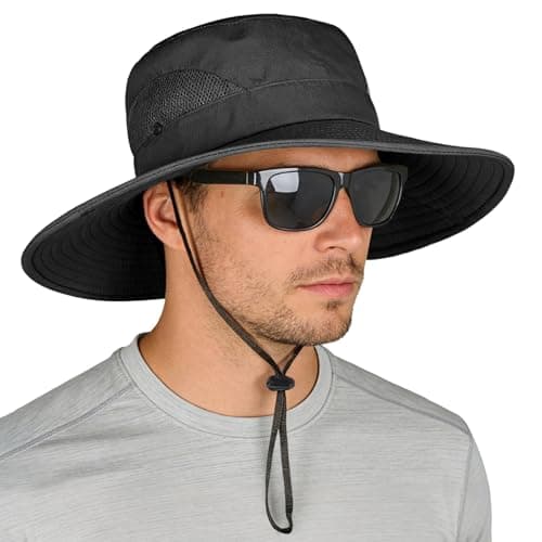 ZOORON Sun Hats for Men Women, Wide Brim Safari Hats UV Protection UPF50+ Waterproof Boonie Hats for Fishing Hiking Camping (1Pack-Black)