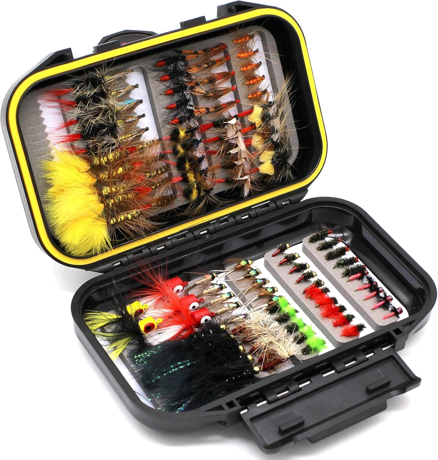 Fly Fishing Flies Assortment Kit Dry Wet Nymphs Tenkara Popper Streamer Woolly Bugger for Trout Bass Salmon Steelhead with Fly Box (100PCS)