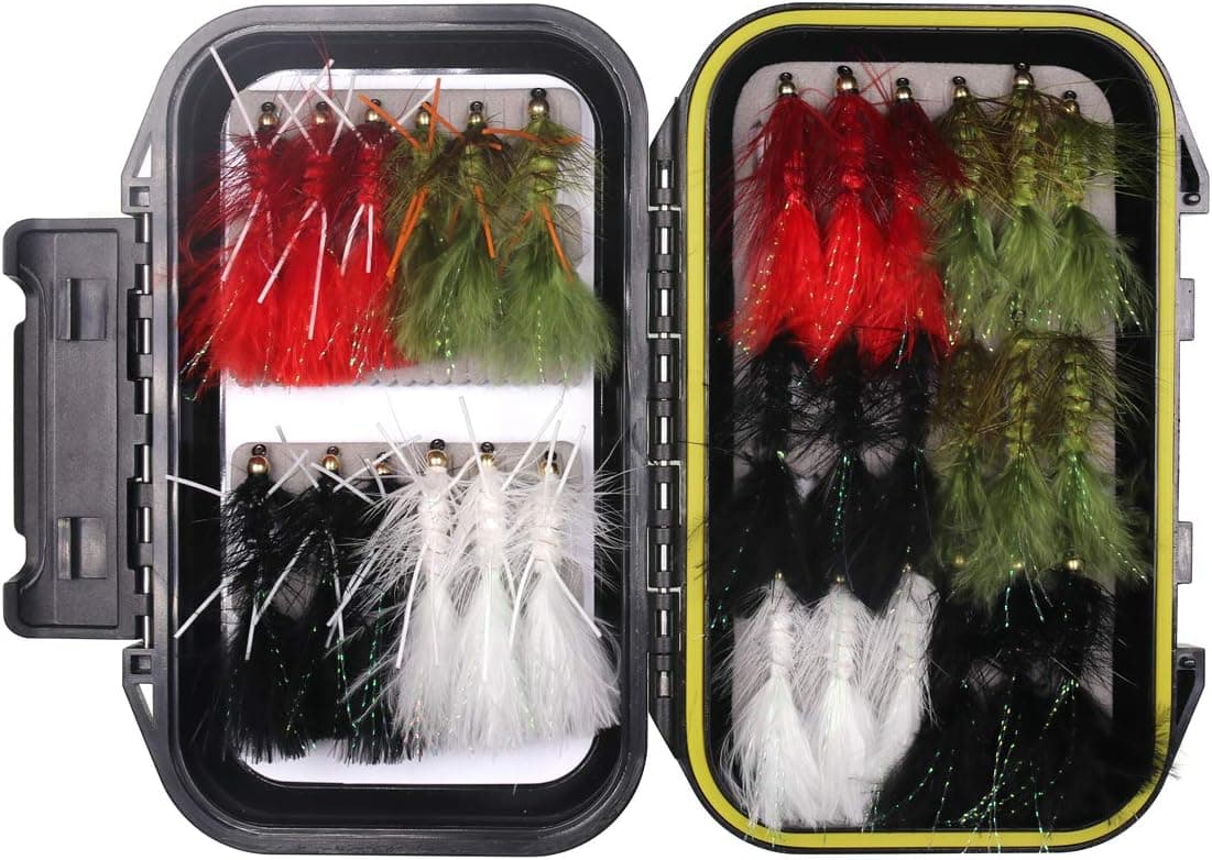 Wifreo 30/90PCS Wooly Bugger Fly Fishing Lures Streamer Assortment with Waterproof Fly Box