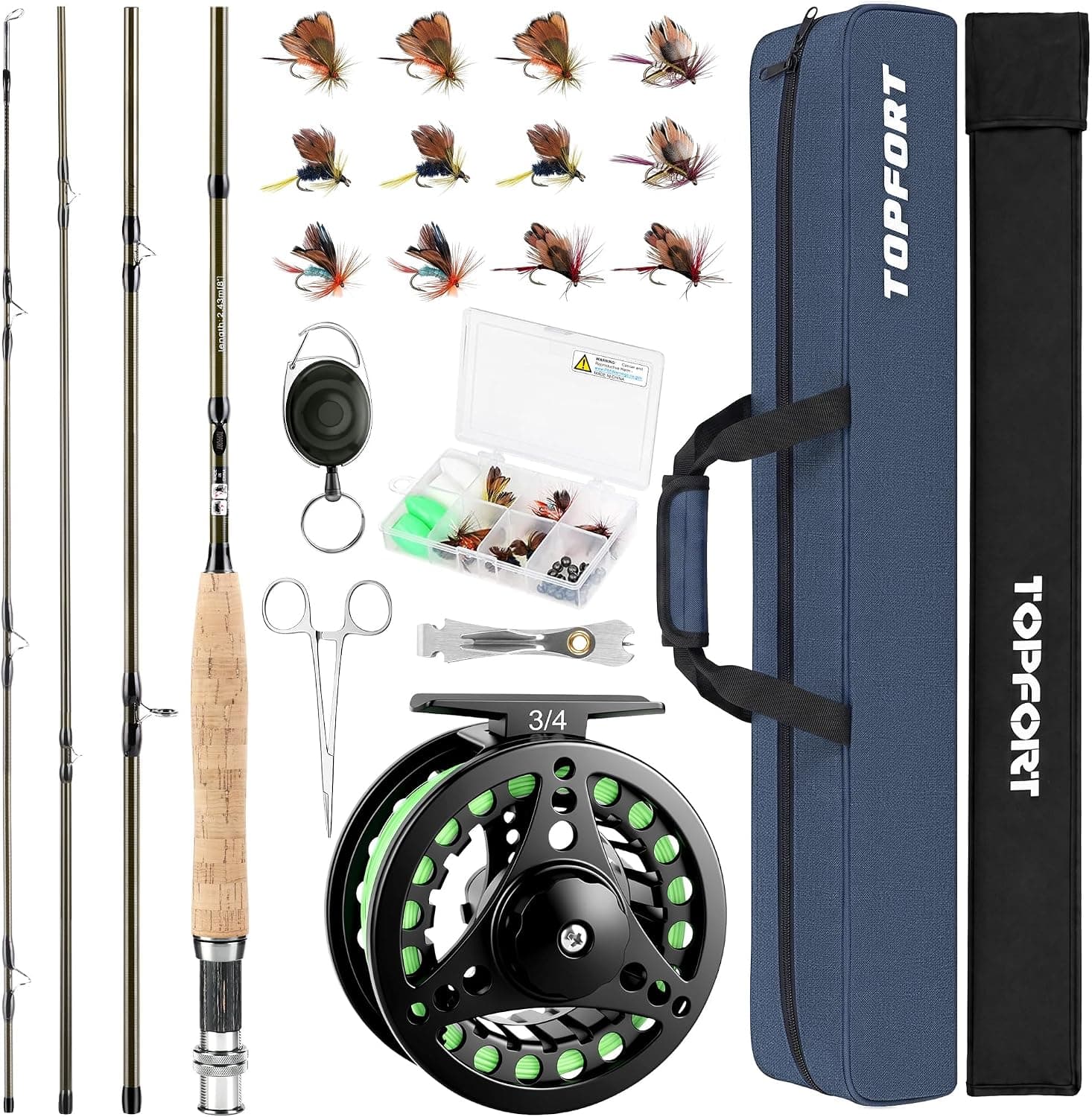 TOPFORT Fly Fishing Rod and Reel Combo, 4-Piece Fly Rod Kit with Pre-Spooled Reel and Carrying Case
