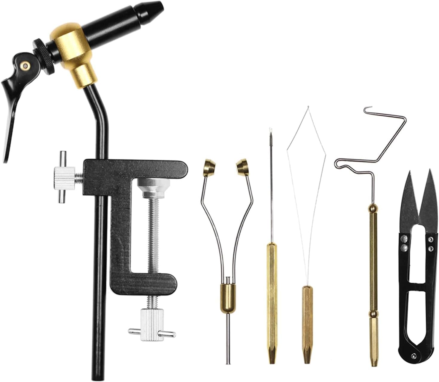 HUIOP 6pcs Fly Tying Tools Combo Kit - Vise, Bobbin Holder, Threader, Needle, Whip Finisher, Scissors