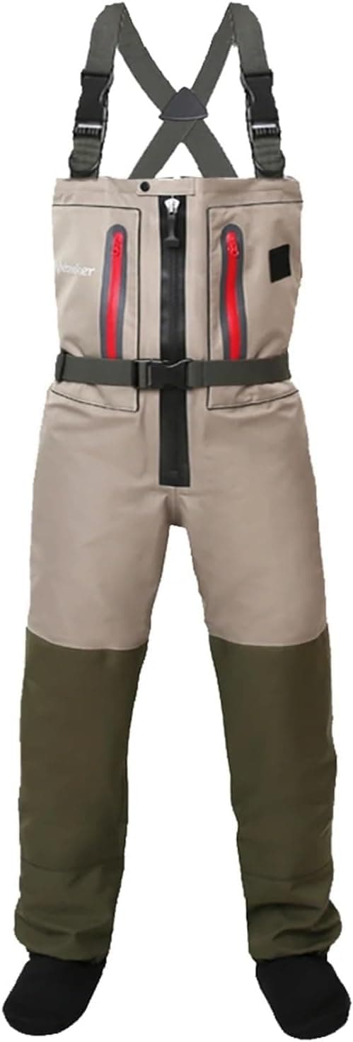 HDNSAUD 5-Layer Zippered Breathable Chest Waders - Fly Fishing Stockingfoot Waders for Men and Women