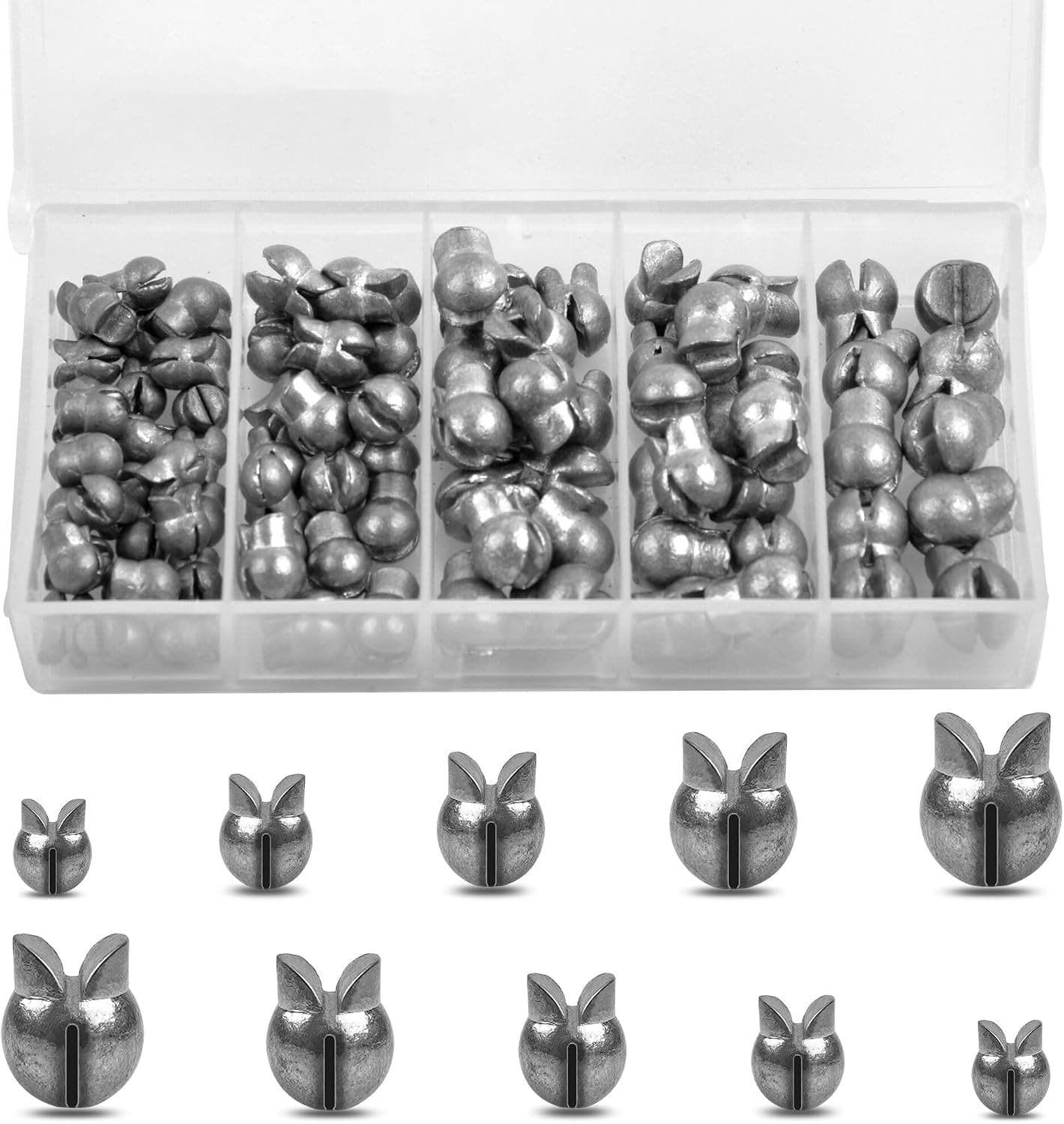 Split Shot Fishing Weights Sinkers Assortment Kit, Removable Round Clip On Weights, 80pcs Kit